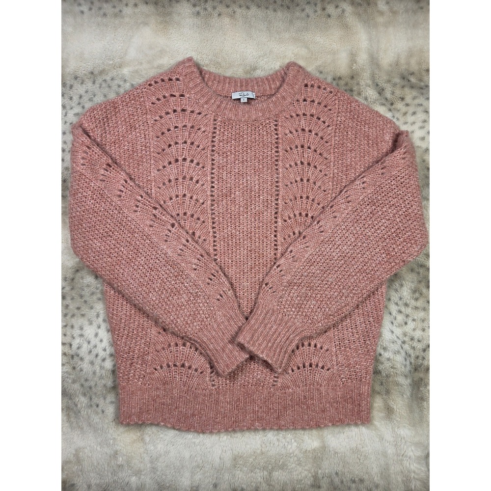 Rails Mara Rose Pink Pointelle Alpaca Wool Blend Knit Crewneck Sweater Small